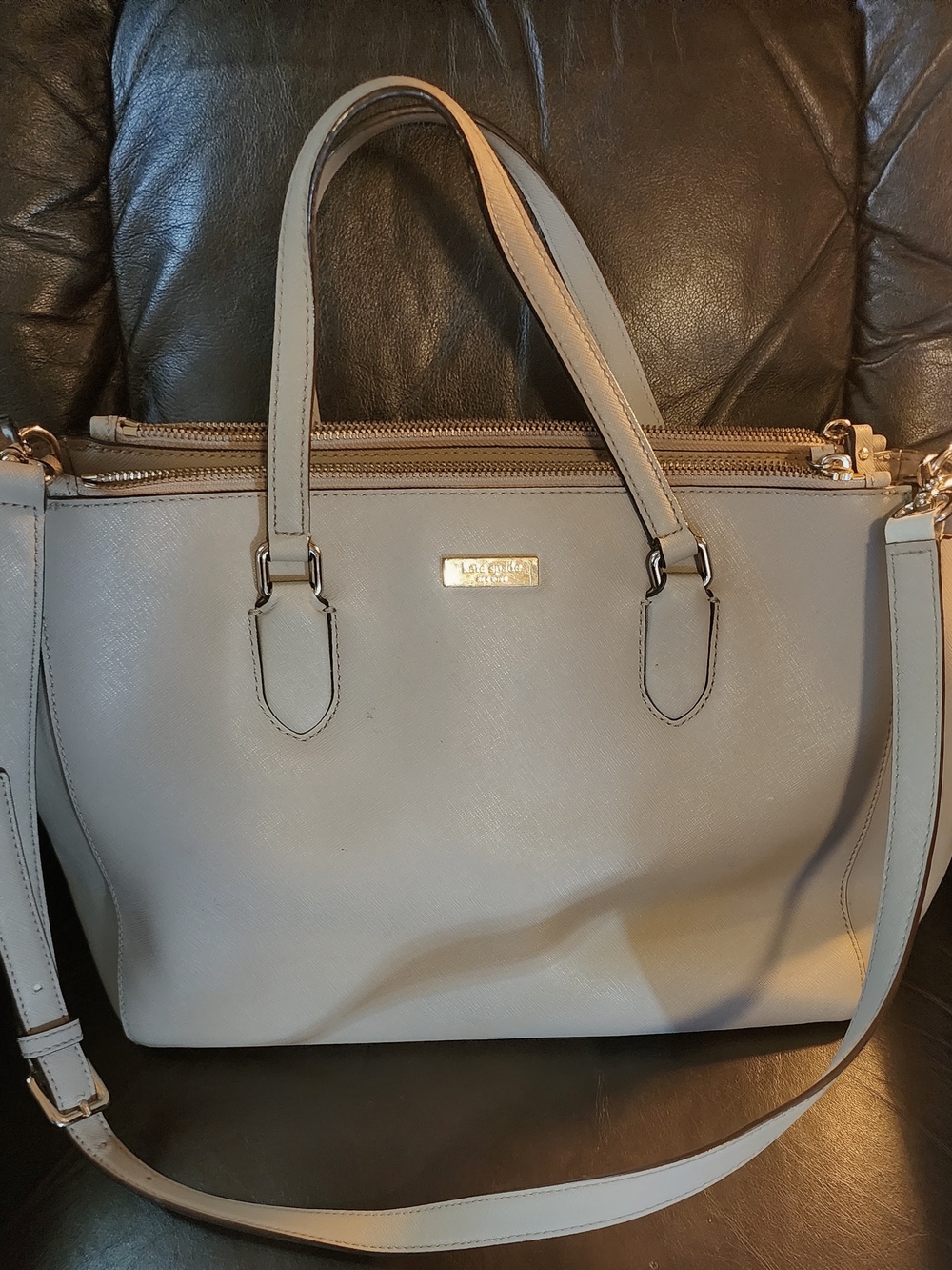 Kate Spade Mink Gray Saffiano Leather Laptop Work Tote Satchel